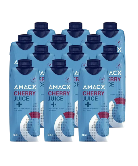 Amacx Cherry Juice+ 12-pack verpakking met 12 flessen van 500ml