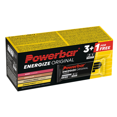 PowerBar Energize MultiPack 3+1 (Chocolat + Cookies &amp; Cream + Banane + Baies)