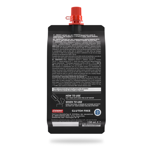 Back of the Enervit C2:1PRO Lactate Gel Mix pouch with directions for use